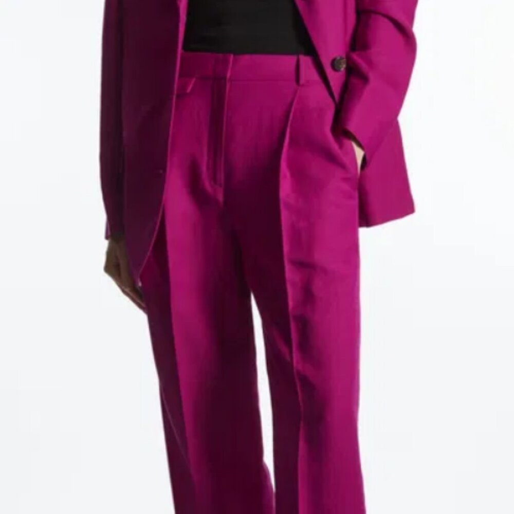 COS Wide-Leg Pleated Linen-Blend  Pants